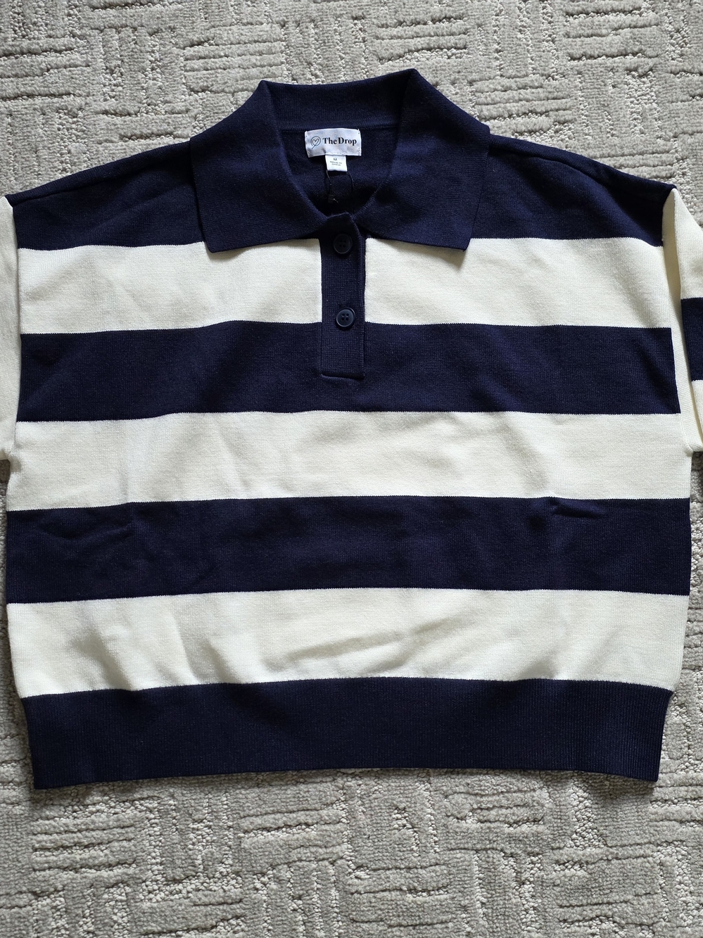 Navy and Cream Striped Polo Shirt